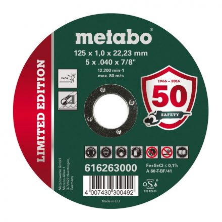 Metabo  616263000 50 Year's Limited Edition vágótárcsa 125x1,0x22,23 INOX