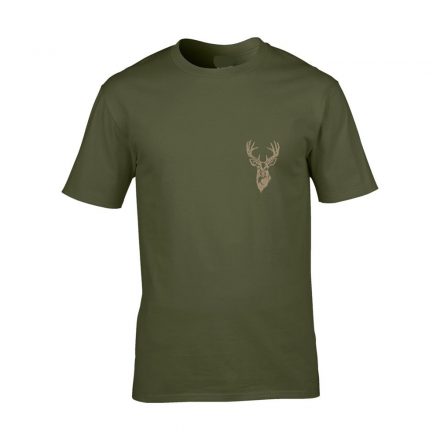 Munkavédelmi  Póló TOP_PR_H_EMB_DEER 2XL-es khaki, hímzett szarvasfej minta, kereknyakú, 100% pamut