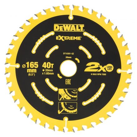 DeWalt  DT10301-QZ Körfűrésztárcsa, keményfémlapkás 165x20mm 40fogas MDF/RÉTEGELT LEMEZ/LAMINÁLT