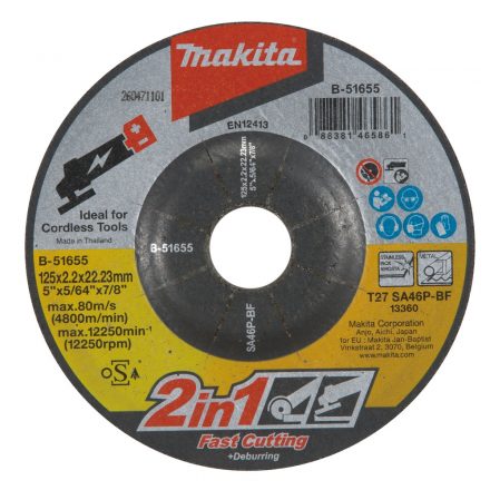 Makita  B-51655 Vágótárcsa 125x2,0x22,23mm FÉM/INOX