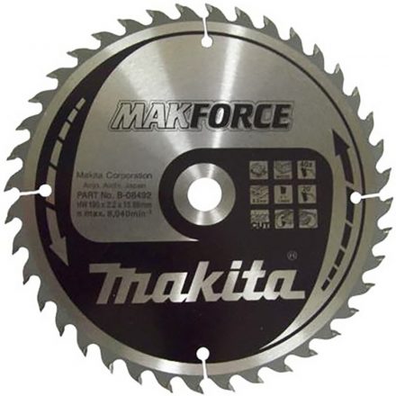 Makita  B-08492 Makforce Körfűrésztárcsa keményfémlapkás 190x15,88mm 40fogas FA