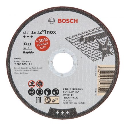 Bosch Standard for Inox Vágótárcsa 125x1,0x22,23mm INOX (+30% longerlife) 2608603171