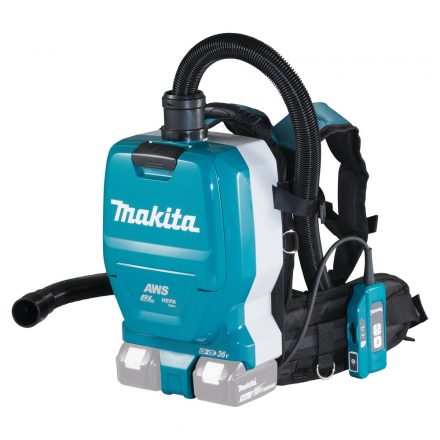 Makita  DVC265ZXU Akkus háti porszívó AWS 2x18V LXT akku és töltő nélkül HEPA szűrő, 2L