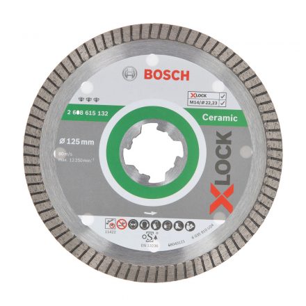 Bosch Best for Ceramic Extra-clean Turbo Gyémánt vágótárcsa X-LOCK folyamatos, kő/csempe 125x22,23mm 2608615132