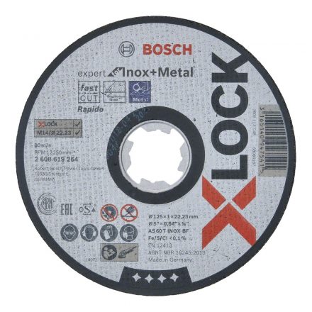 Bosch Expert for Inox+Metal Vágótárcsa X-LOCK 125x1,0x22,23mm FÉM/INOX 2608619264