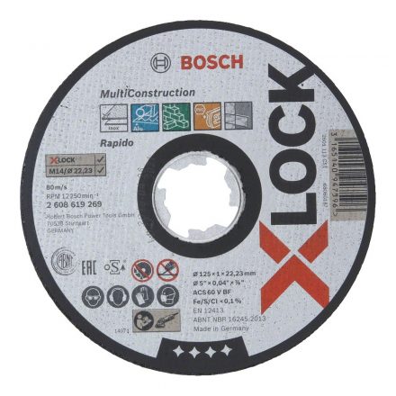 Bosch Multi Material Vágótárcsa X-LOCK 125x1,0x22,23mm FÉM/INOX/KŐ/MŰANYAG 2608619269