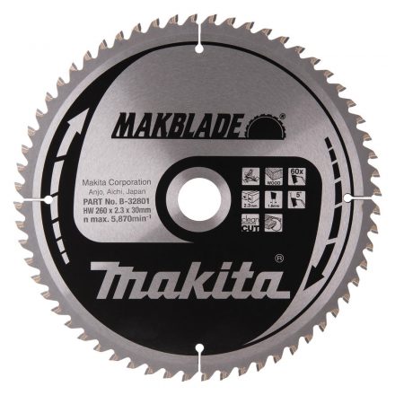 Makita  B-32801 Körfűrésztárcsa Makblade 260x30mm Z60