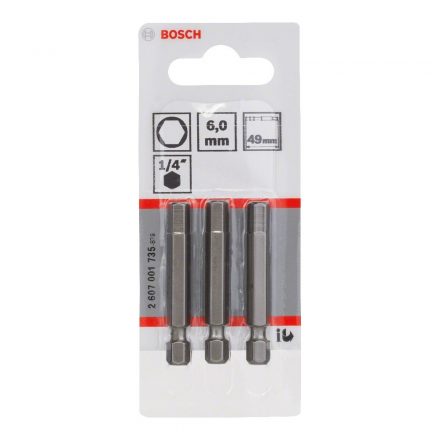 Bosch 2607001735 Csavarozó bitfej, extra kemény, imbusz H6x49mm 3db