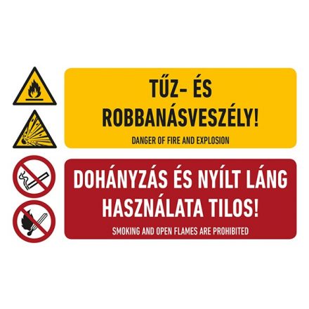 Műanyag tábla 250x160mm/1mm (TŰZ ÉS ROBBANÁSVESZÉLY)