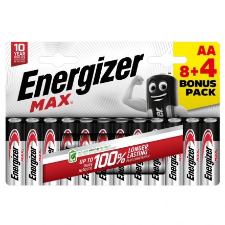 ENERGIZER Max Alkáli Ceruza Elem AA B8+4 /12db  EMAAB8+4N 7638900437799