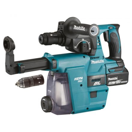 Makita  DHR243RTJW Akkus fúró-vésőkalapács +DX07 porelszívó SDS-Plus 18V LXT 5,0Ah MAKPAC koffer