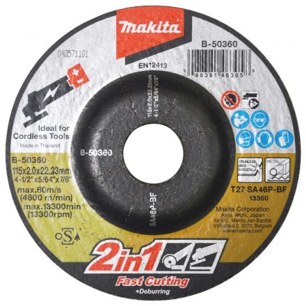 Makita  B-50360 Vágó és csiszolótárcsa INOX 115x2mm