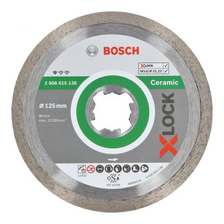 Bosch Standard for Ceramic Gyémánt vágótárcsa X-LOCK folyamatos, tégla/csempe/kő 125x22,23mm 2608615138