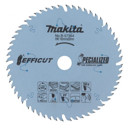 Makita  B-57364 Efficut Körfűrésztárcsa keményfémlapkás 165x20mm 56fogas FA/MDF/LAMINÁLT