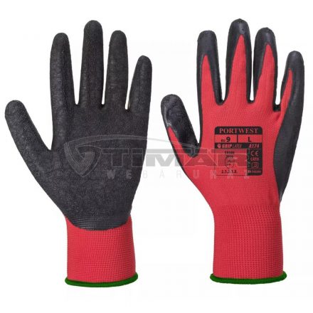 Munkavédelmi  Kesztyű PORTWEST A174 Flex Grip Piros-fekete latex mártott, vízálló PW-A174R8RL  9/L