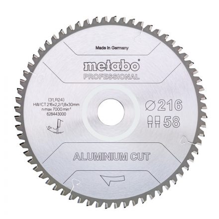 Metabo  628443000 Aluminium Cut Körfűrésztárcsa keményfémlapkás 216x30mm 58fogas ALU