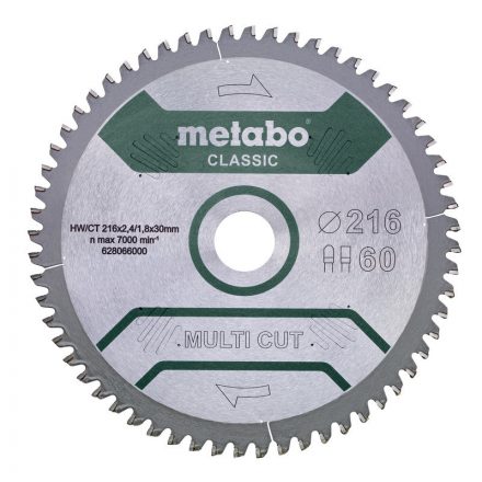 Metabo  628066000 Multi Cut Körfűrésztárcsa keményfémlapkás 216x30mm 60fogas