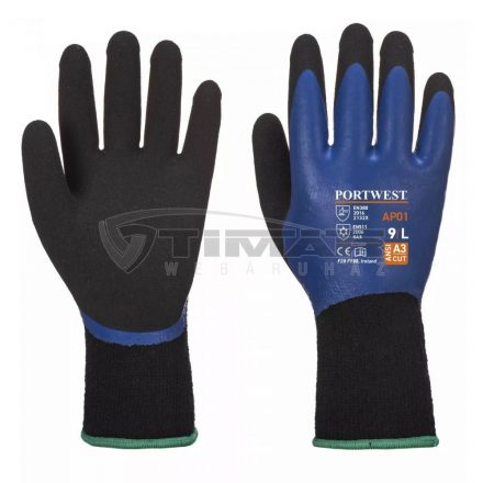 Munkavédelmi  Kesztyű PORTWEST AP01 Thermo Pro Téli/bélelt kék-fekete dupla latex mártott PW-AP01B8RL  9/L