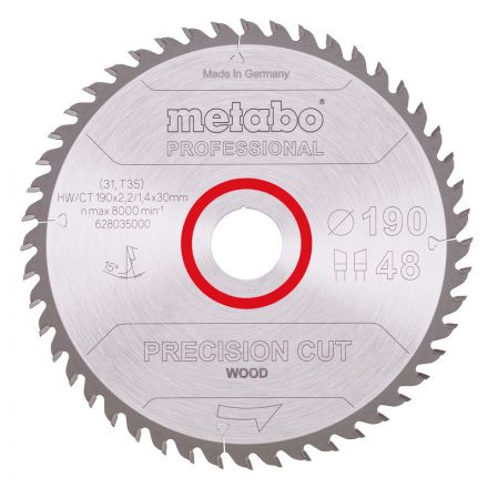 Metabo  628035000 Körfűrésztárcsa HW/CT 190x30 48 WZ 15