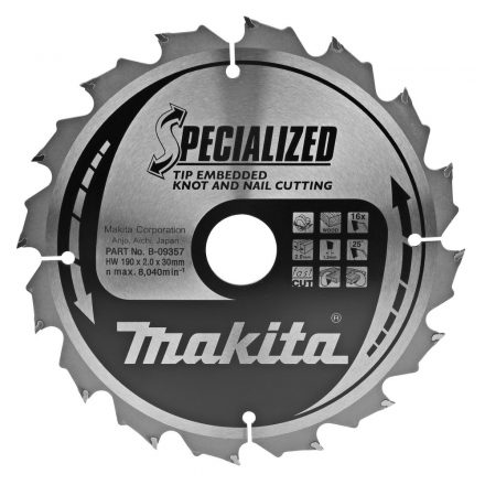 Makita  B-09357 Körfűrésztárcsa SZÖG, CSOMÓSFA 190x30mm Z16