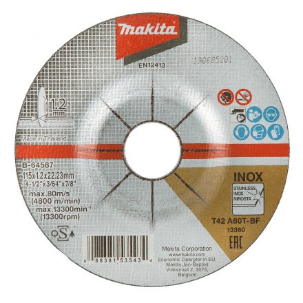 Makita B-64587 Vágótárcsa 115x1,2x22,23mm INOX