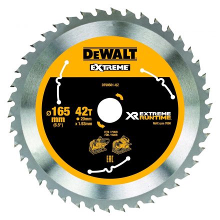 DeWalt  DT99561-QZ Körfűrésztárcsa, keményfémlapkás 165x20mm 42fogas FA/SZÖGES FA