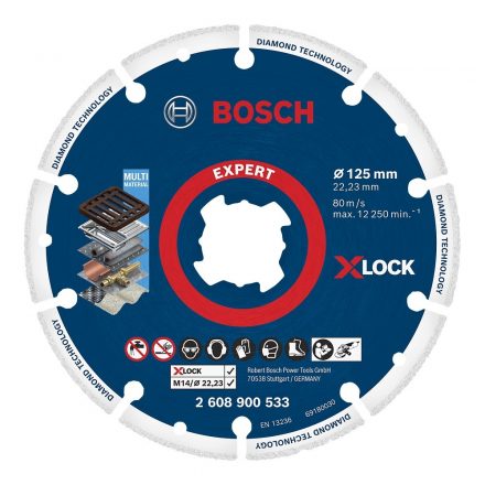 Bosch EXPERT Gyémánt vágótárcsa X-LOCK szegmentált, fém/acél 125x22,23mm 2608900533