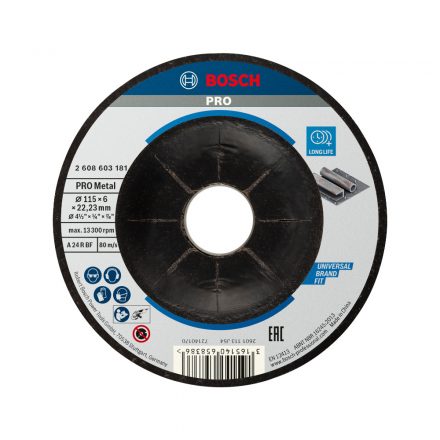 Bosch 2608603181 Nagyolótárcsa, hajlított 115mm,22,23mm,6,0 mm Standard for Metal