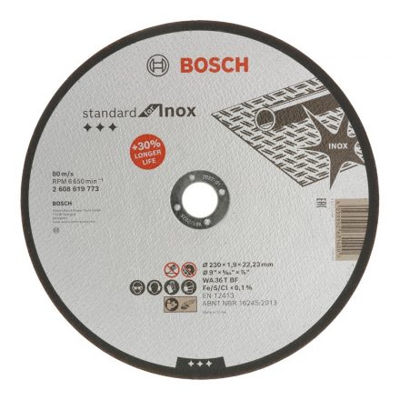 Bosch Standard for Inox Vágótárcsa 230x1,9x22,23mm INOX 2608619773