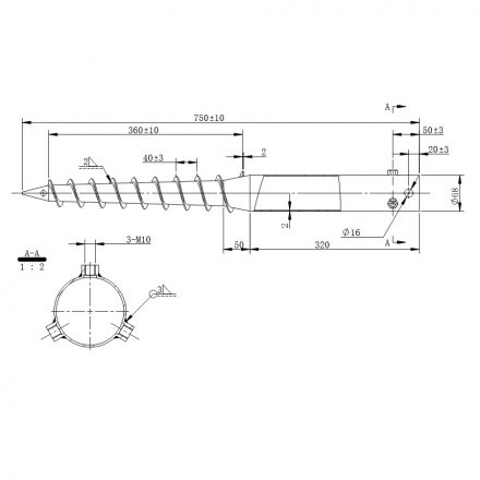 DRT G 68X750x2-3xM10 Talajcsavar