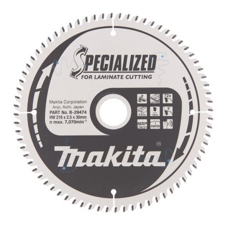 Makita  B-29474 Specialized Körfűrésztárcsa keményfémlapkás 216x30mm 72fogas LAMINÁLT