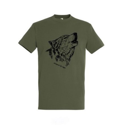 Munkavédelmi  Póló TOP_PK-H_WOLF 2XL-es khaki, farkasfej minta, kereknyakú, 100% pamut