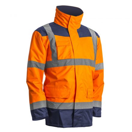 Munkavédelmi  Kabát KANATA HI-VIZ XL-es jólláthatósági narancs-kék, levehető ujjakkal 7KANOXL