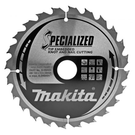 Makita  B-09422 Körfűrésztárcsa SZÖG, CSOMÓSFA 190x30mm Z24