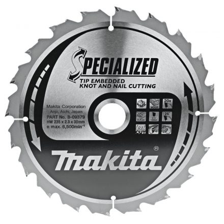 Makita  B-09379 Specialized Körfűrésztárcsa keményfémlapkás 235x30mm 20fogas CSOMÓSFA/SZÖG