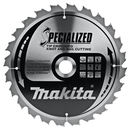 Makita  B-09450 Körfűrésztárcsa SZÖG, CSOMÓSFA 270x30mm Z24