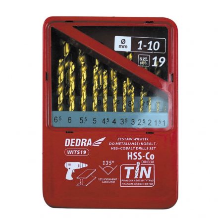 DEDRA WITS19 Fémfúrószár készlet HSS-Co5% TiN 1-10mm 19 részes