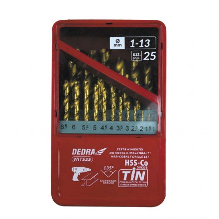 DEDRA WITS25 Fémfúrószár készlet HSS-Co5% TiN 1-13mm 25 részes