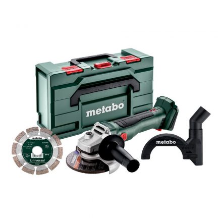 Metabo  SET W18LBL9-125 Akkus sarokcsiszoló +tárcsával és elszívó búrával 125mm 18V akku, töltő nélkül MetaboX165L 691225000