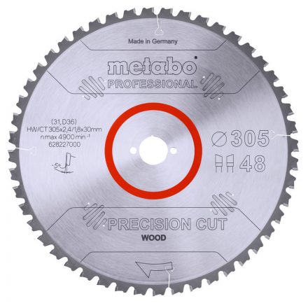 Metabo  628227000 Fűrészlap "precision cut wood - professional", 305x30, Z48 WZ 5° neg.