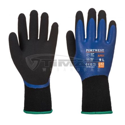 Munkavédelmi  Kesztyű PORTWEST AP01 Thermo Pro Téli/bélelt kék-fekete dupla latex mártott PW-AP01B8RS  7/S