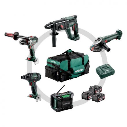 Metabo  Combo Set 5.2 Akkus gép szett (BS18LTXBL+KH18LTX24+W18L9-125Quick+SSW18LTX300BL+R12-18DABBT) 18V Li-Power 3x4,0Ah 685213000