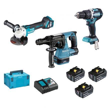 Makita  DLX3119TJ Akkus gép szett (DHP484+DHR243+DGA513) 18V LXT 3x5,0Ah MakPac koffer