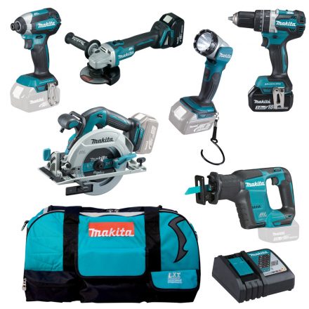 Makita  DLX6092T Akkus gép szett (DHP484Z + DGA504Z+DHS680+DJR188+DTD153+DML802 18V LXT 2x5,0Ah