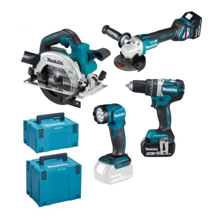 Makita  DLX4154TJ Akkus gép szett (DHP484Z+DGA513Z+DHS661+DML815) 18V LXT 2x5,0Ah MakPac koffer