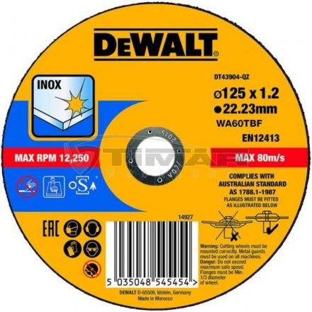 DeWalt DT43904-QZ vágókorong 125x1,2mmx22,3mm INOX vágótárcsa