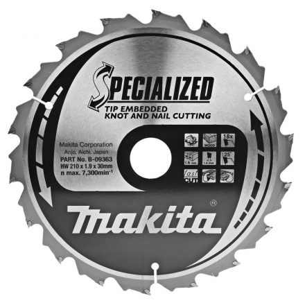 Makita  B-09363 Specialized Körfűrésztárcsa keményfémlapkás 210x30mm 18fogas CSOMÓSFA/SZÖG