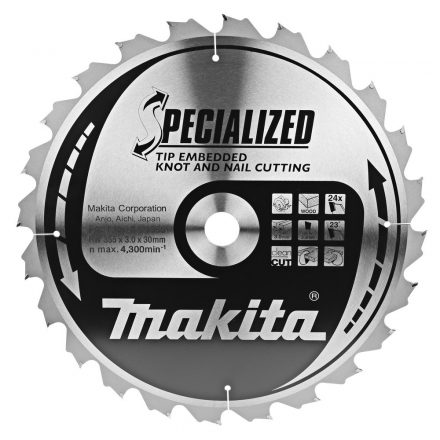 Makita  B-09385 Specialized Körfűrésztárcsa keményfémlapkás 355x30mm 24fogas CSOMÓSFA/SZÖG