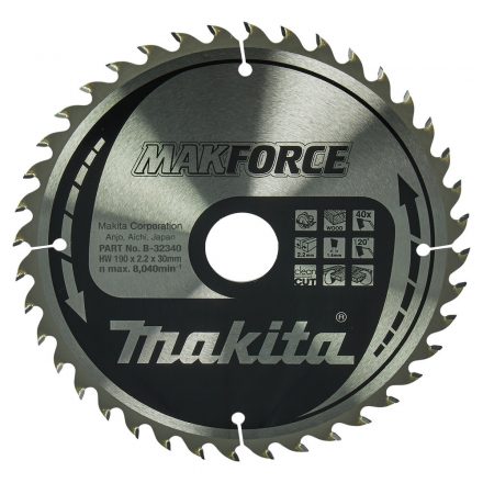 Makita  B-32340 Makforce Körfűrésztárcsa keményfémlapkás 190x30mm 40fogas FA