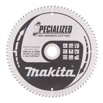 Makita  B-29496 Specialized Körfűrésztárcsa keményfémlapkás 260x30mm 84fogas LAMINÁLT